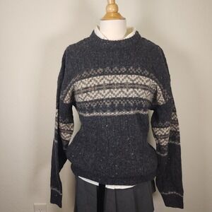 Vintage Jantzen Wool Sweater Mens Large L Gray Nordic Fair Isle Crew Neck Winter